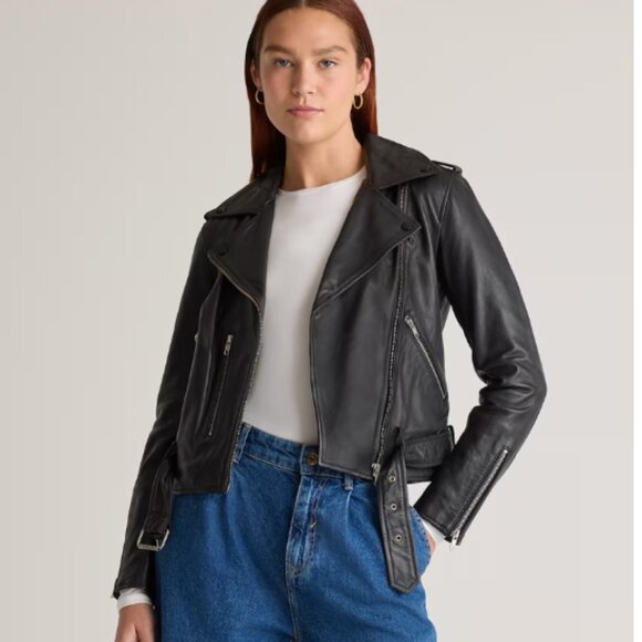 Quince Black Leather Moto Jacket XL - Picture 2 of 11